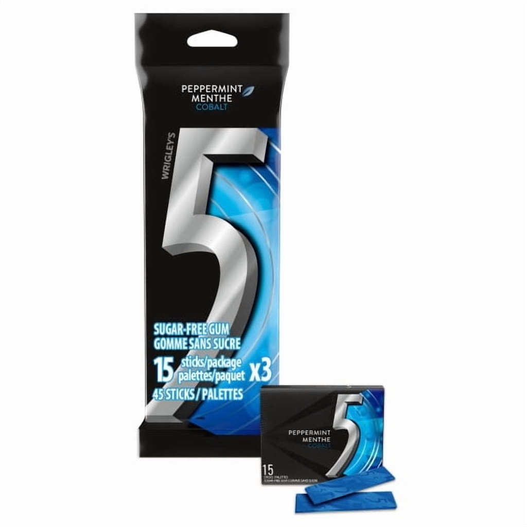 5 Gum 5, Cobalt saveur de menthe, gomme sans sucre, 15 palet., 3 emb .