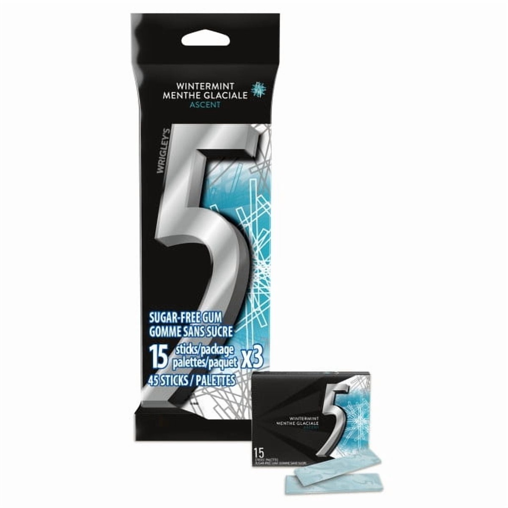 5 Gum 5, Ascent sav. menthe glac., gomme sans sucre, 15 palet., 3 emb.