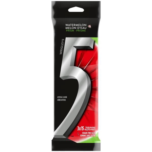 5 Gum 5, Prism saveur melon d'eau, gomme sans sucre, 15 palet., 3 emb