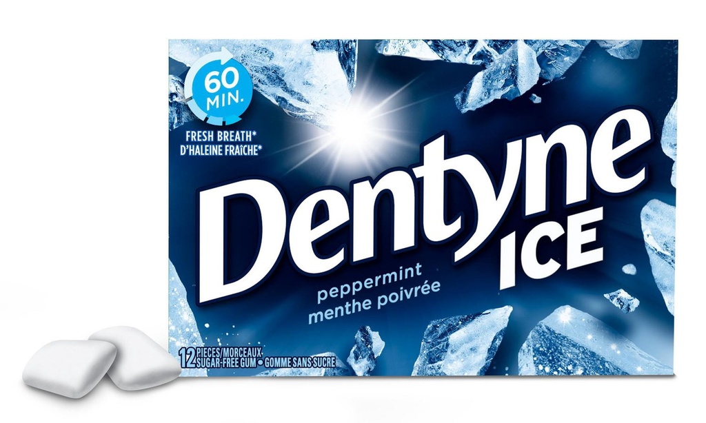 Dentyne Ice, Gomme sans sucre à la Menthe poivrée - 12 Morceaux