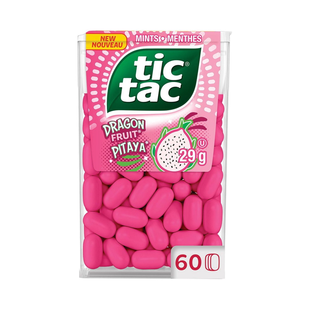 TIC TAC Menthes, Pitaya, Bonbons à la menthe, 60 pilules, 29 g