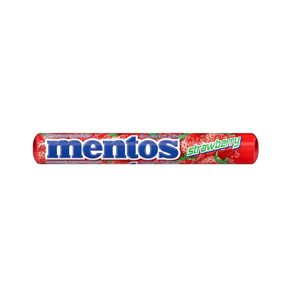 Menthes moelleuses Mentos, Fraise 14 morceaux par rouleau, 37g