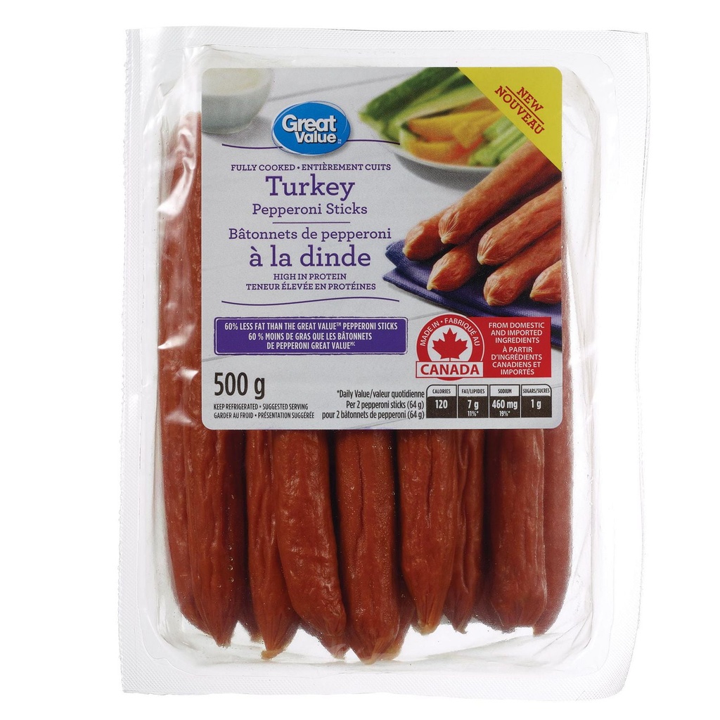 Bâtonnets de pepperoni Great Value à la dinde, Format Économique 500g