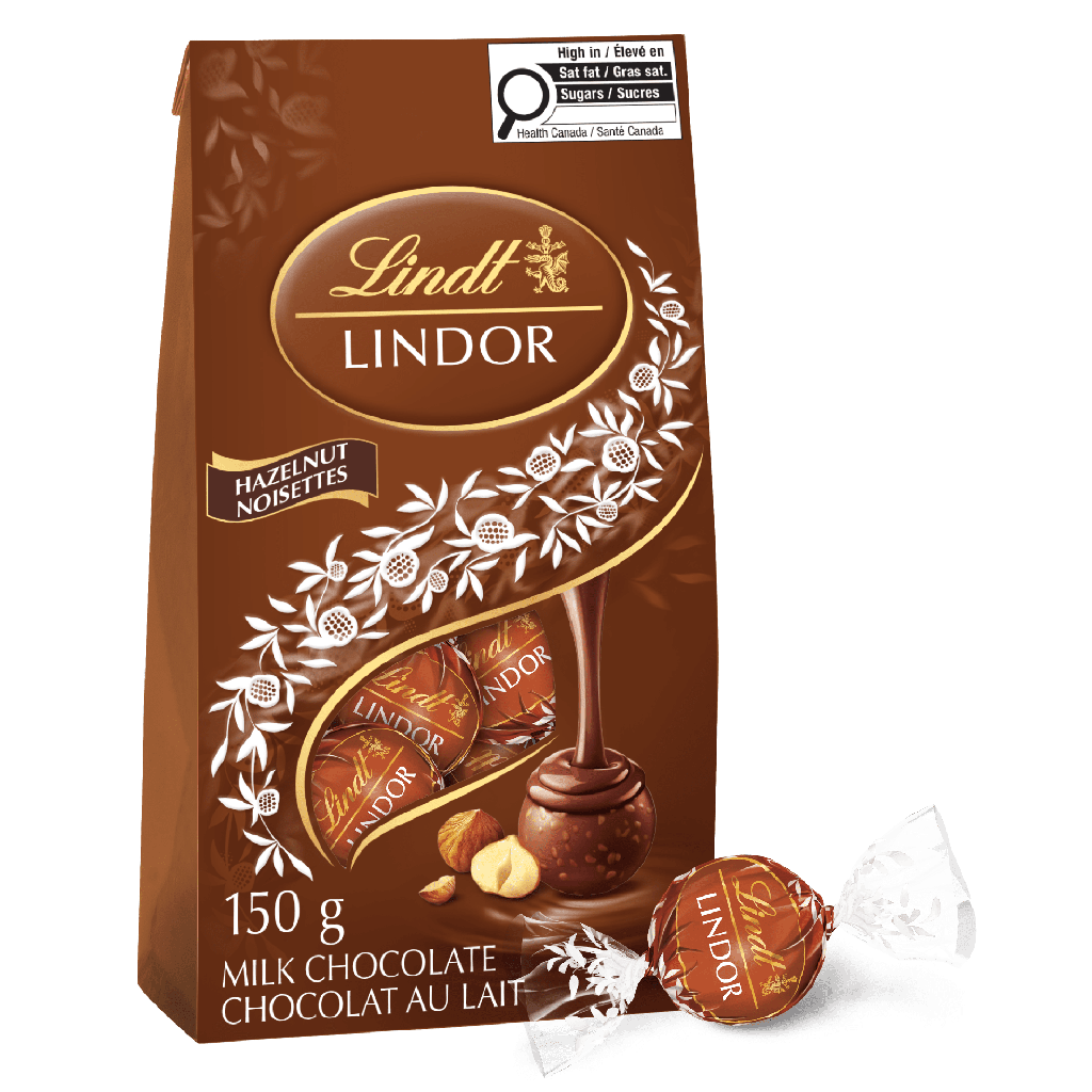 Truffes LINDOR au chocolat au lait et à la noisette de Lindt–Sachet (150g)