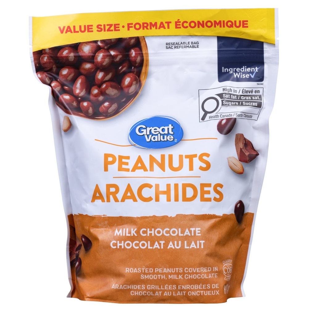 Arachides chocolat au lait Great Value, 880g, Casher, Format Economique