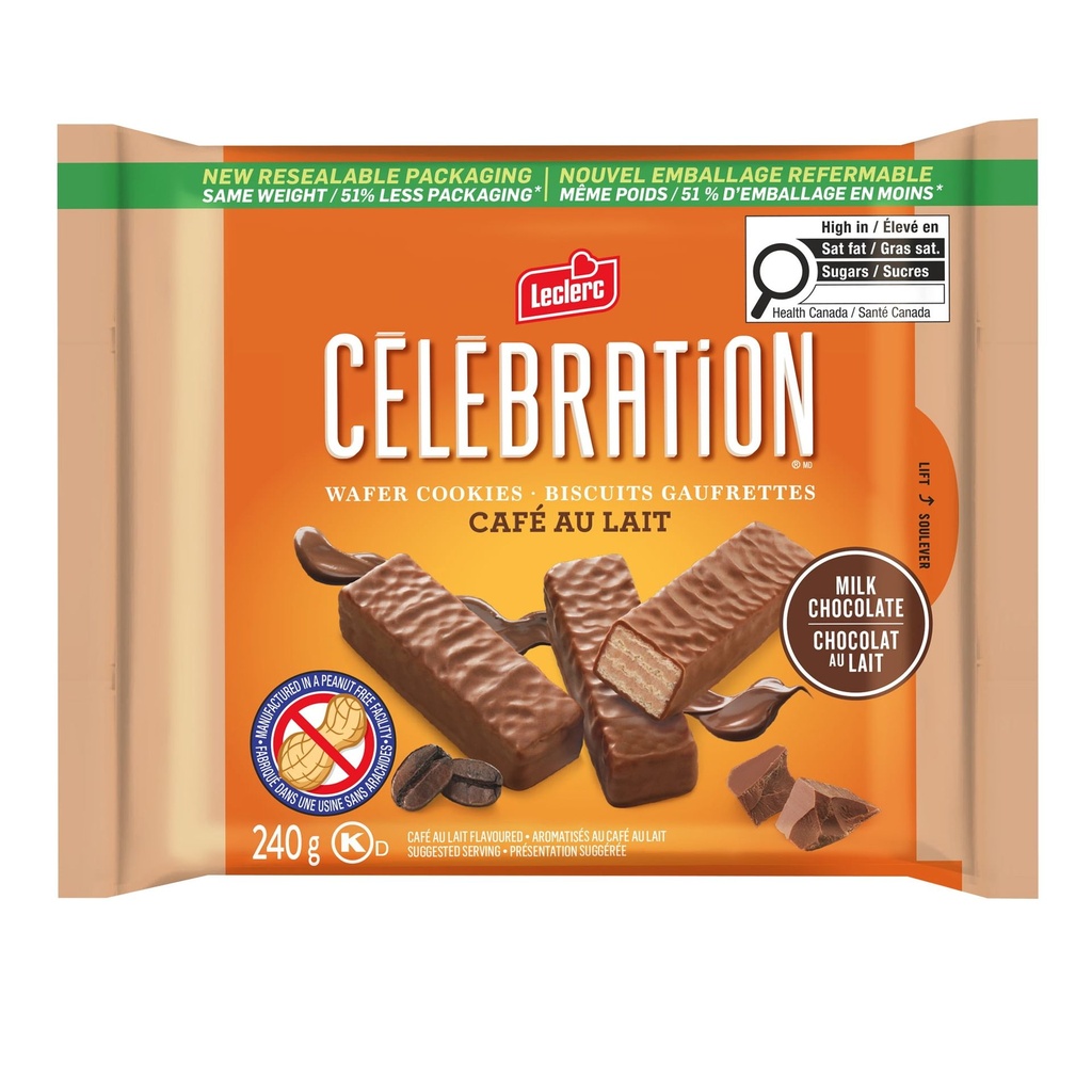 Gauf.Café Enrobe de chocolat au lait Celebration Leclerc 240g
