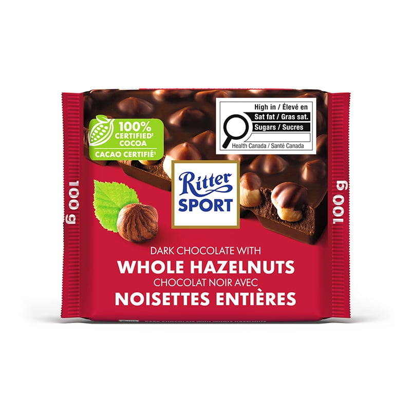 Tablette de Chocolat Noir aux Noisettes Entières Ritter Sport, Contient des Noisettes et du Lait, 100 G