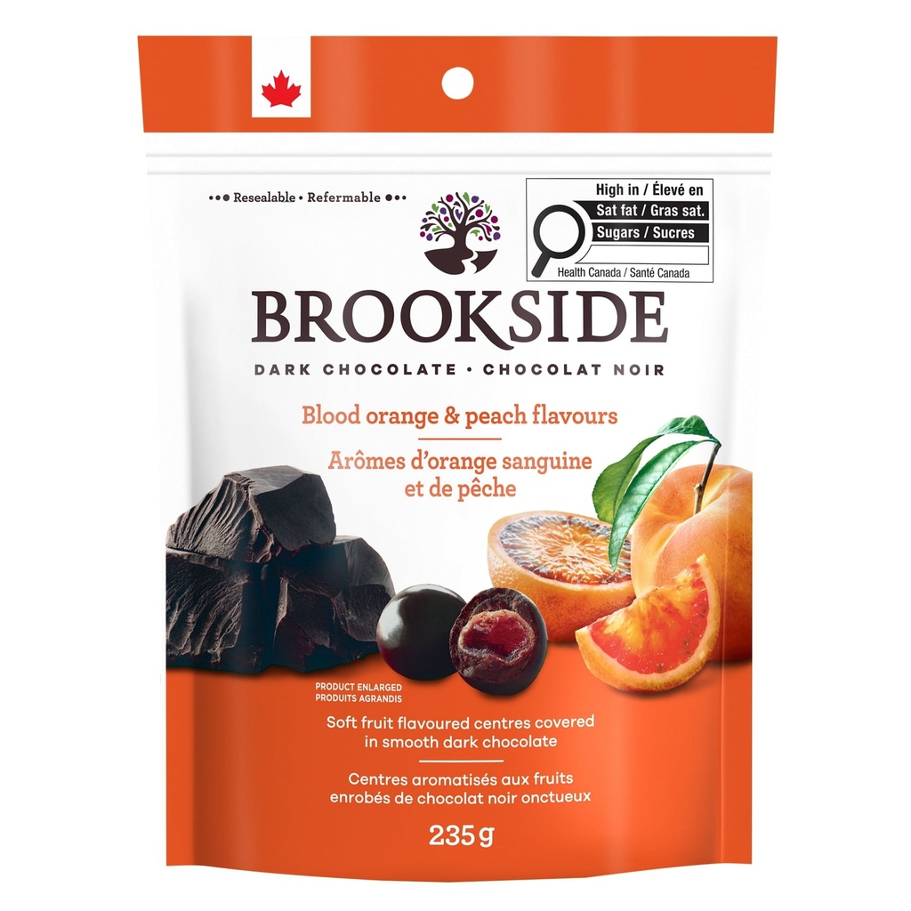 BROOKSIDE orange sanguine et pêche, Sans Gluten, Aliments prepares au Québec, 235g