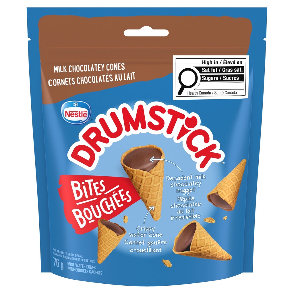 DRUMSTICK Bouchées, bouch. décadentes mini-cornets gaufrés choco au lait, collation