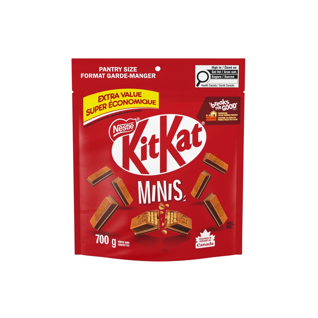 KITKAT Minis, gaufrettes enrobées de chocolat au lait, préparées au Canada