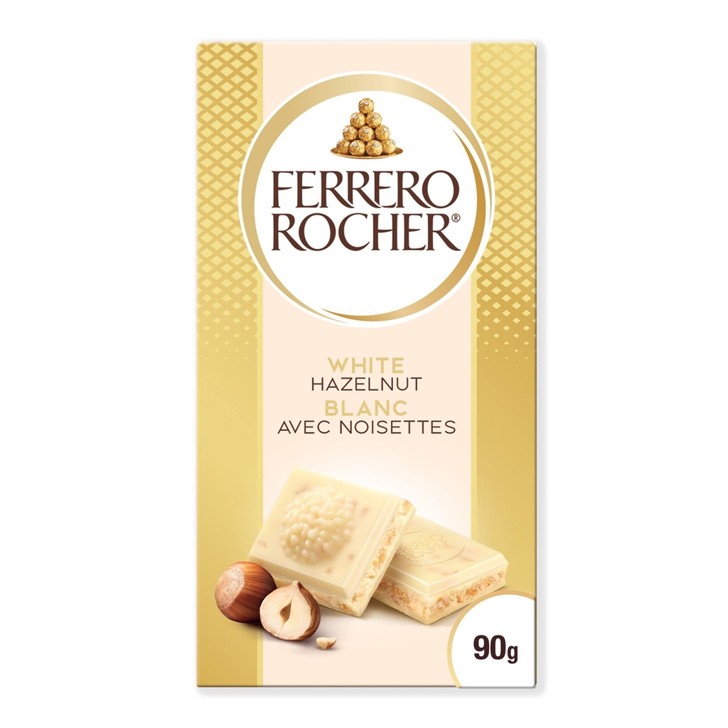 FERRERO ROCHER Tablette de chocolat de qualité supérieure, chocolat blanc avec noisettes, 90 g