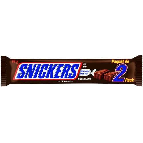 SNICKERS, barre choc. au lait et arachides, grand format 2 morc., 93 g