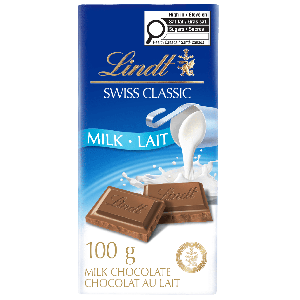 Chocolat au lait Lindt SWISS&nbsp;CLASSIC&nbsp;– Barre (100&nbsp;g)