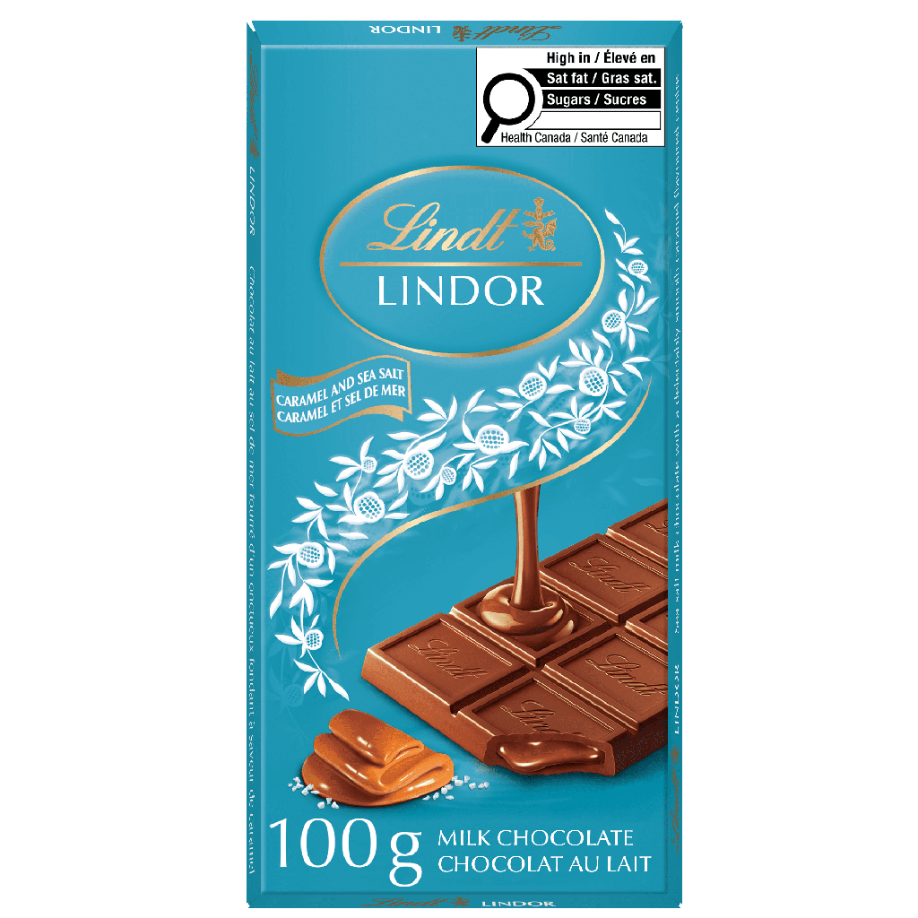 Lindt LINDOR Tablette au chocolat au lait à la fleur de sel et au caramel, 100&nbsp;g