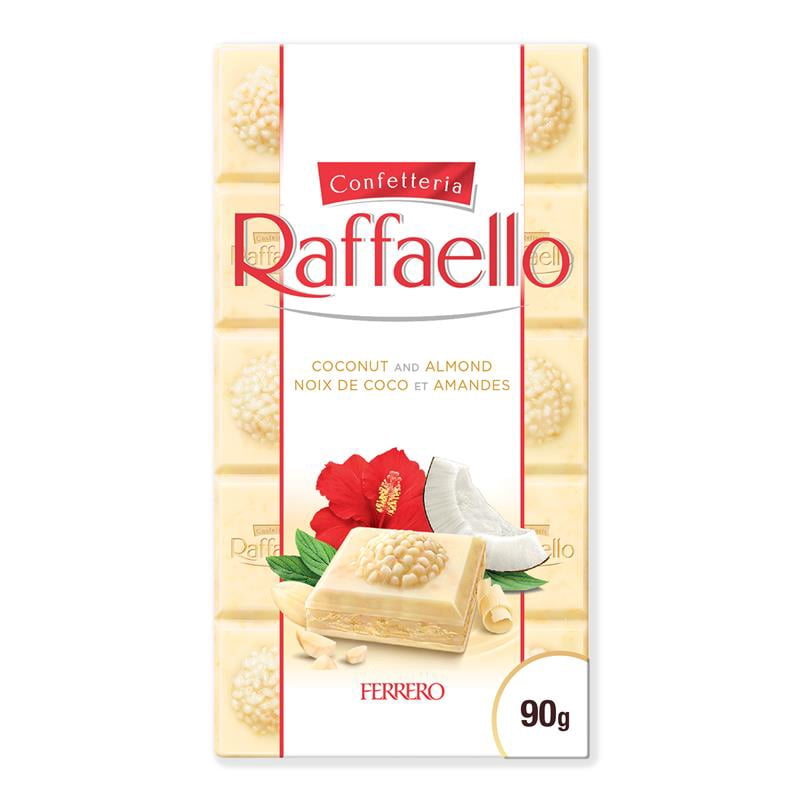 Ferrero RAFFAELLO tablette de chocolat de qualité supérieure, chocolat blanc avec noix de coco et aux amandes, 90g