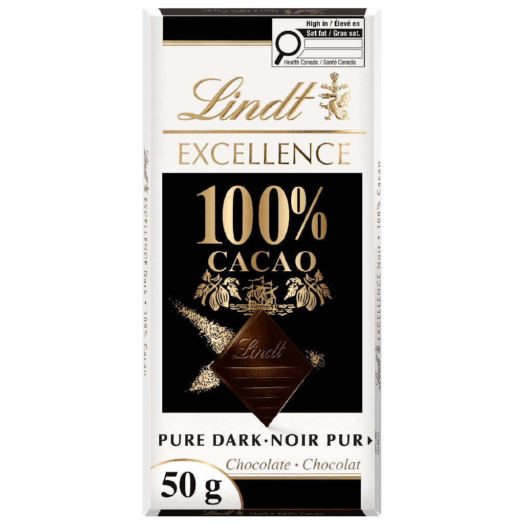 Chocolat noir Lindt EXCELLENCE à 100&nbsp;% de cacao&nbsp;– Barre (50&nbsp;g)