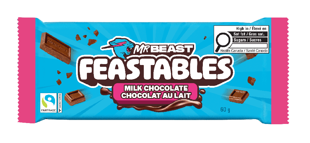 Barre de Chocolat au Lait Feastables MrBeast, 60 g, 1 pièce