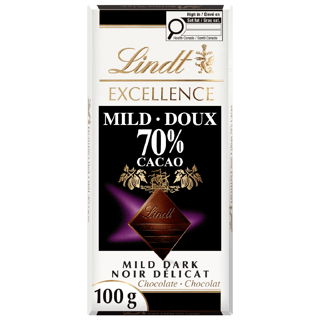 Barre de chocolat noir à 70 % de cacao EXCELLENCE de Lindt, 100g