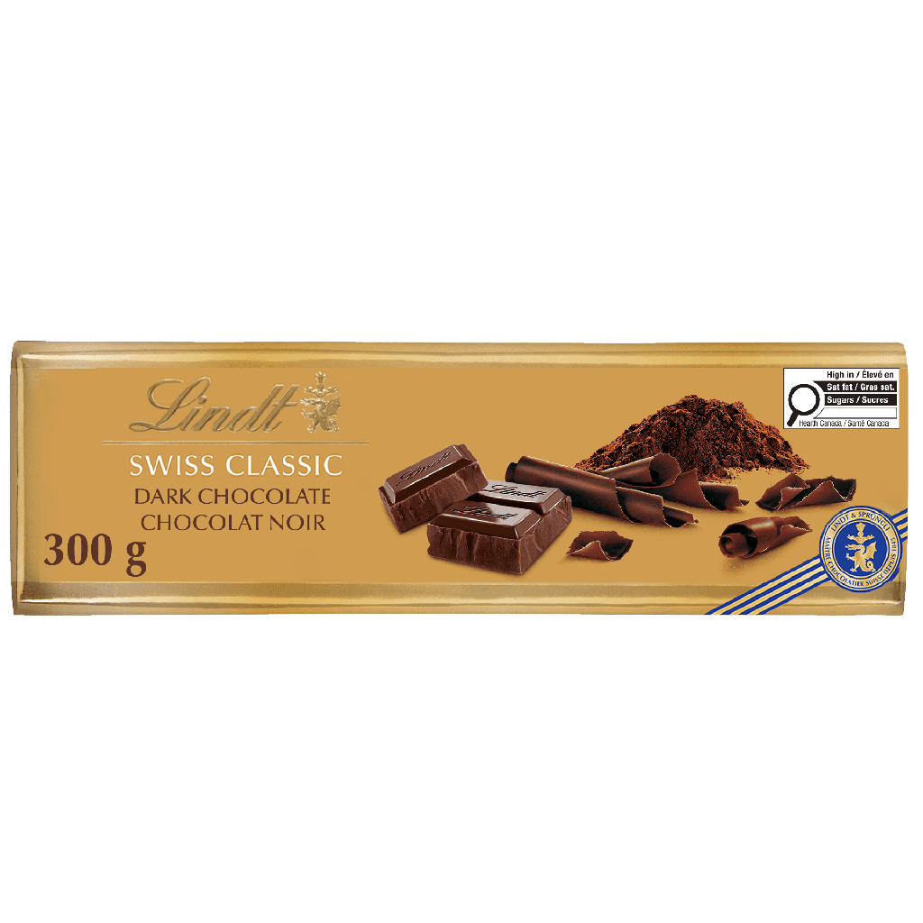 Chocolat noir surfin Lindt SWISS CLASSIC Gold&nbsp;– Barre (300&nbsp;g)