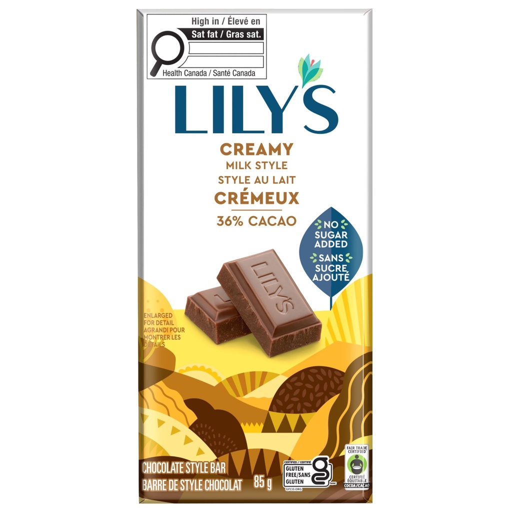 Lily's Barre de chocolat au lait crémeux Lily’s, Sans sucre ajouté 85 g, sans gluten, 85 g