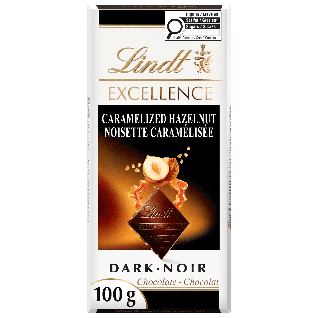Lindt EXCELLENCE Tablette de chocolat noir aux noisettes caramélisées, 100g