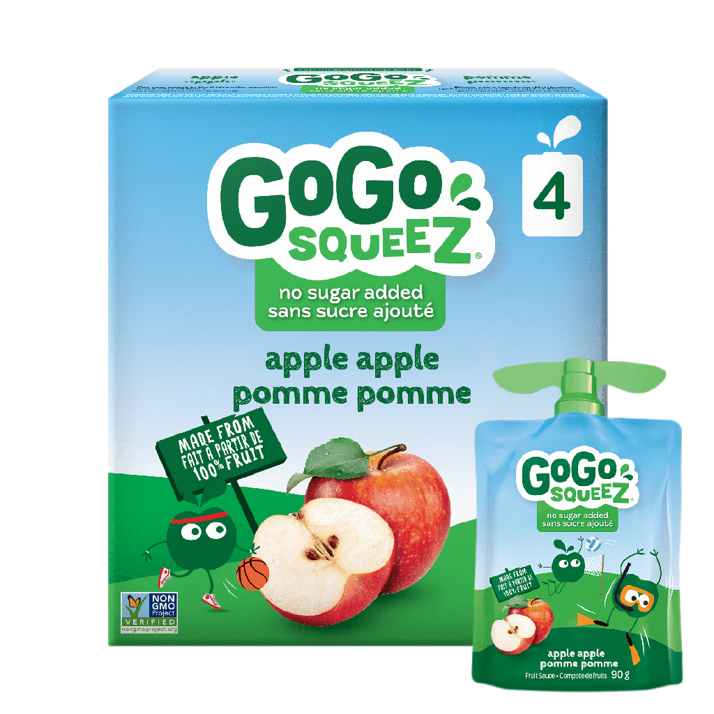 GoGo squeeZ® GoGo squeeZ Compote de Fruits, Pomme Pomme, Sans Sucre Ajouté. 90g par Sachet, 4 Sachets