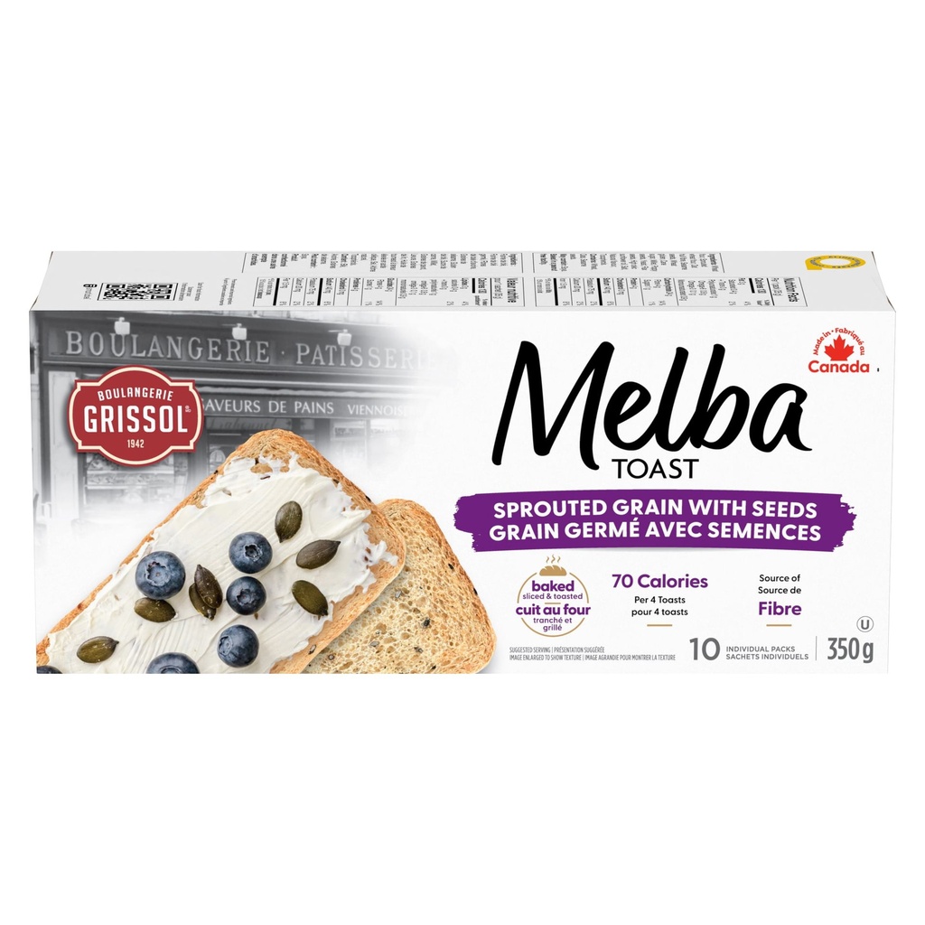 Boulangerie Grissol Toasts Melba Grain Germé avec Semences, 350g