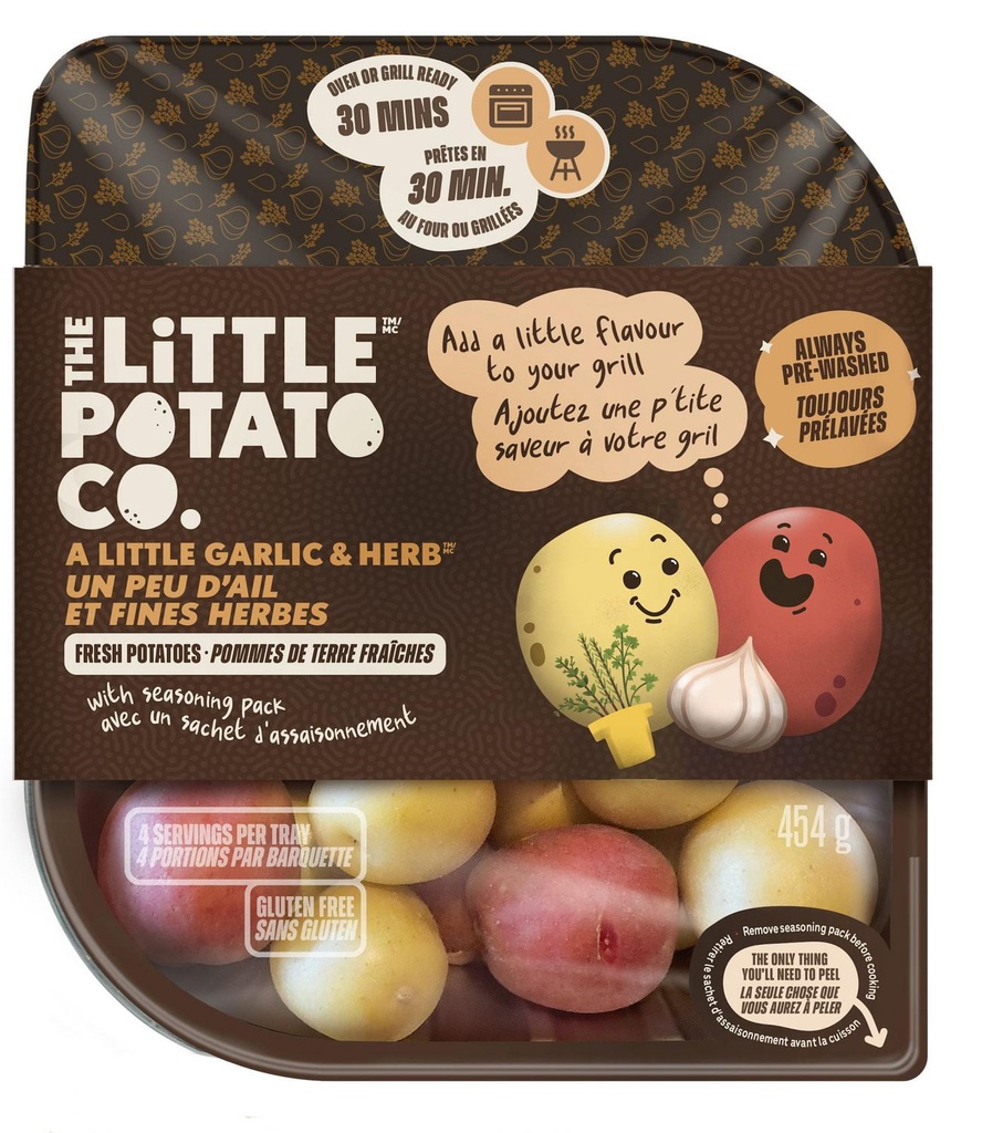 P'tites patates fraîches de The Little Potato Company - 1 lb Ensemble prêt pour le four ou le gril Un peu d’ail et de fines herbes P'tites patates jaunes et rouges