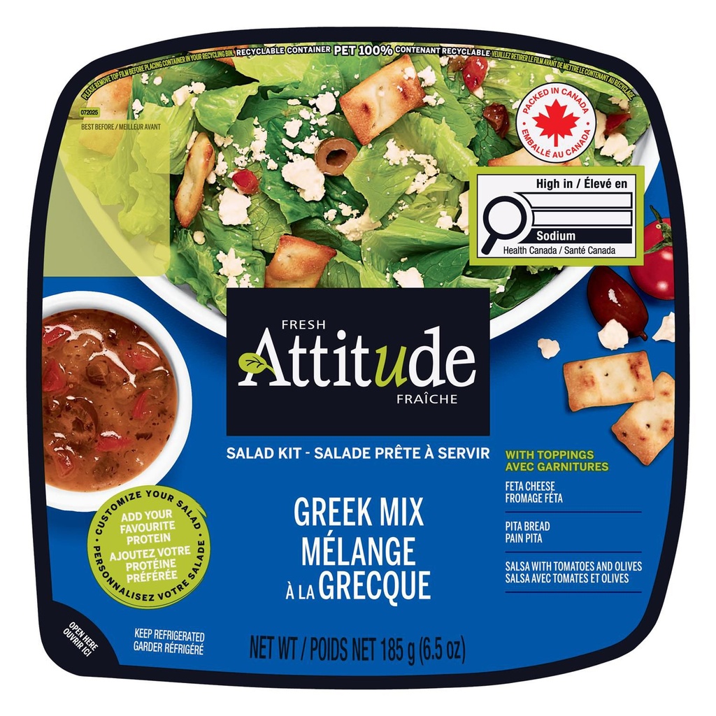 Attitude Fraîche - Salade prête à servir - Mélange à la grecque 185g Salade prête à emporter