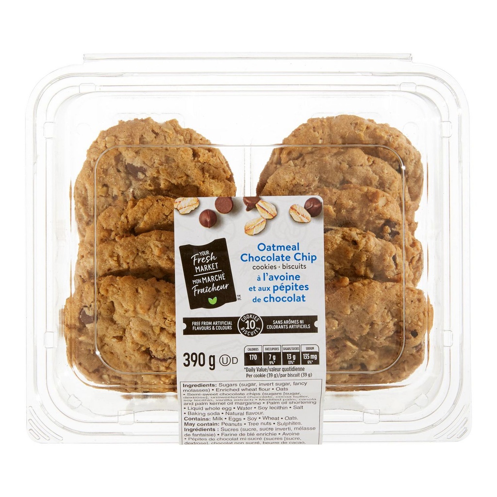 Biscuits à l'avoine et aux pépites de chocolat Mon marché fraîcheur, 10 pièces 390 g