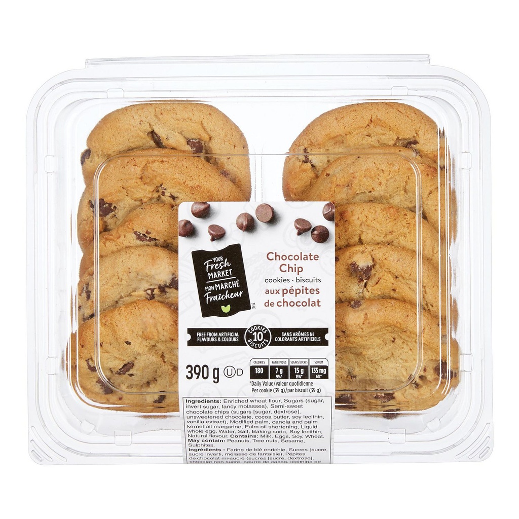 Biscuits aux pépites de chocolat Mon marché fraîcheur, 10 biscuit - 390 g