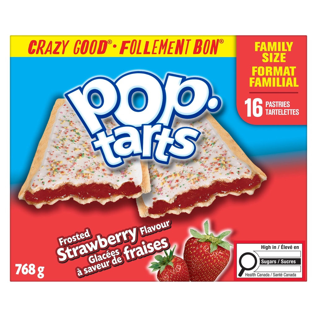 Pop Tarte Tartelettes Pop-Tarts® Glacées à saveur de fraises, Format familial 768 g, 16 Tartelettes