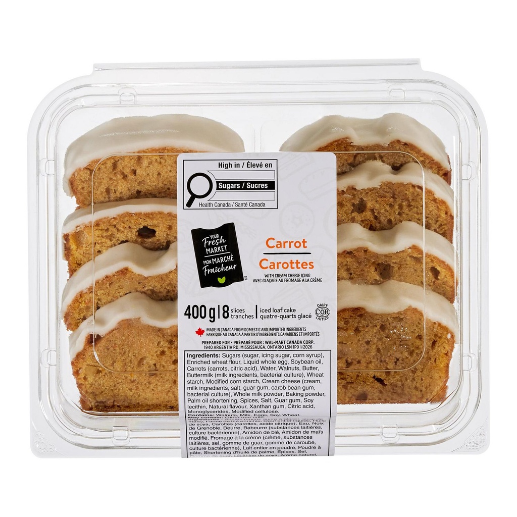 Quatre-quarts aux carottes glacé Mon marché fraîcheur, 8 tranches, total de 400 g