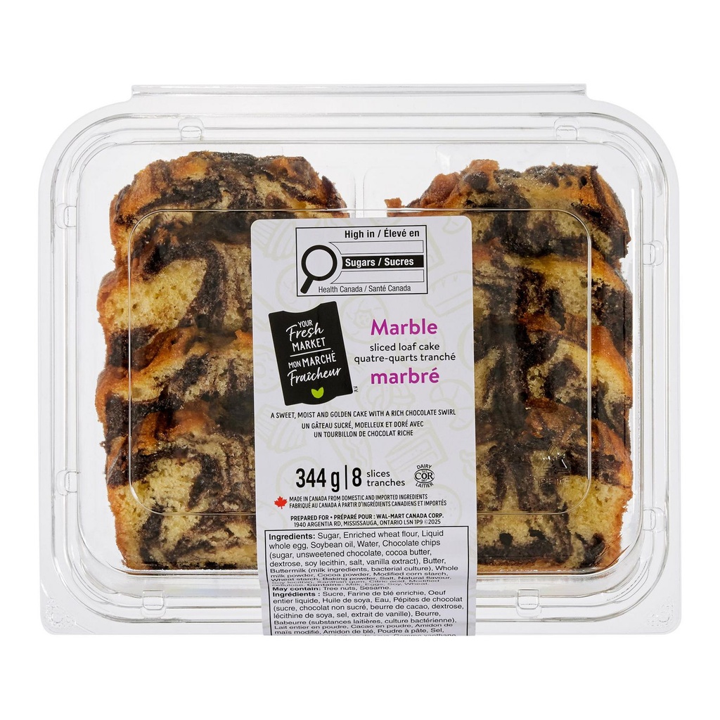Quatre-quarts marbré tranché Mon marché fraîcheur, 344 g, 8 pièces 344 g