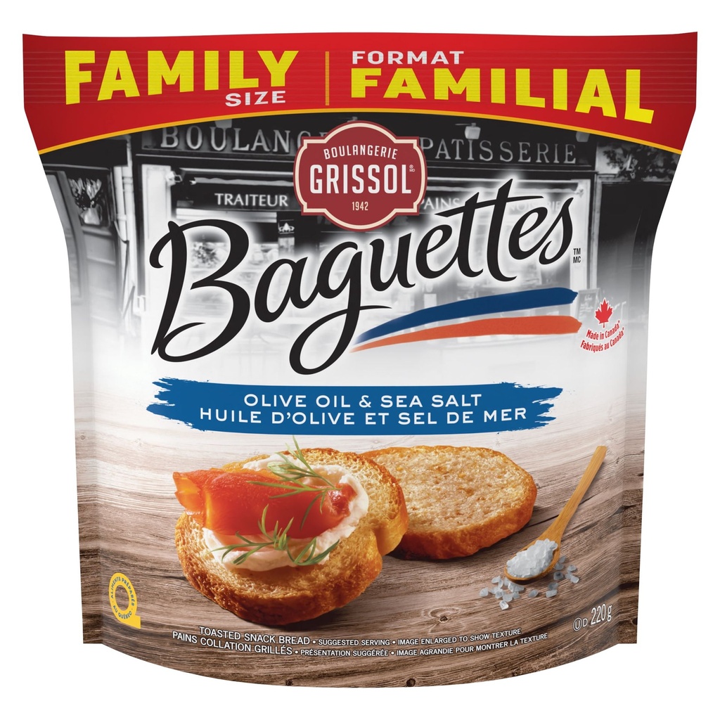Boulangerie Grissol Baguettes Huile d’olive et sel de mer format familial, 220g