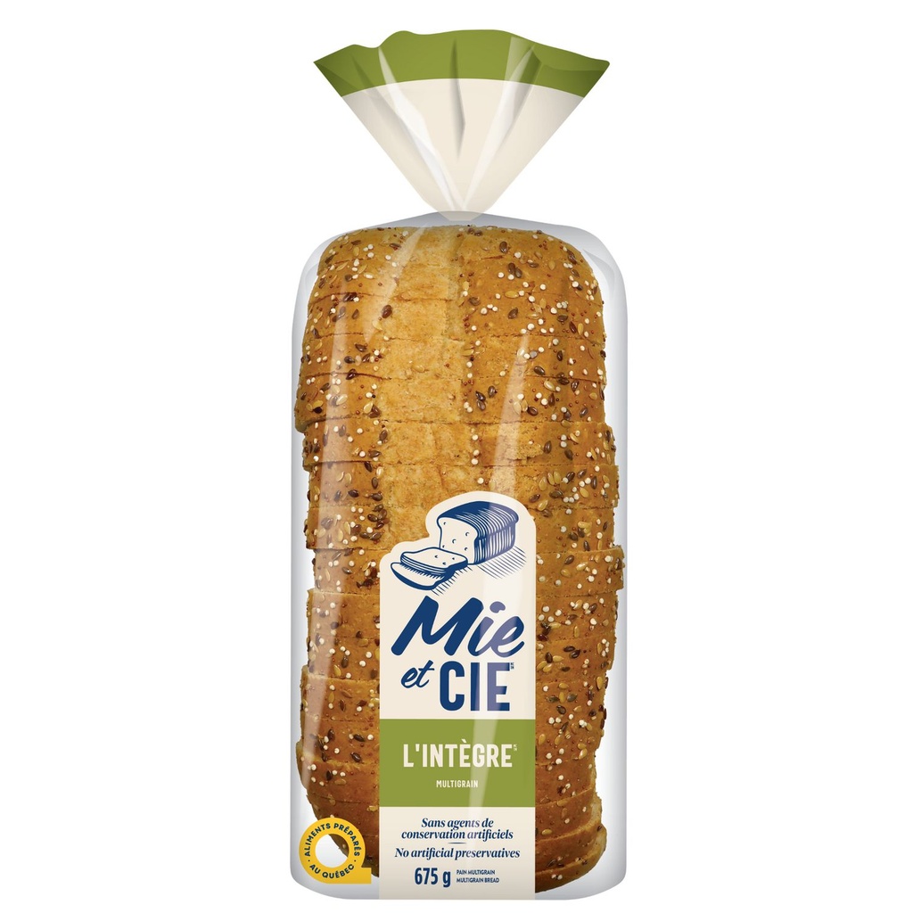 Mie et Cie L'Intègre Pain multigrain, Sans agents de conservation, arômes ni colorants artificiels, 675 g