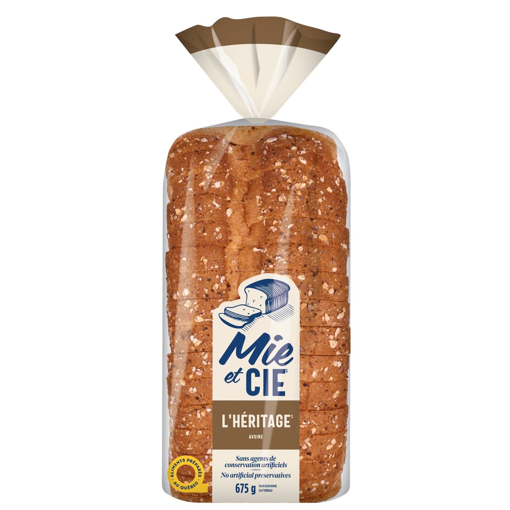 Mie et Cie L'Héritage Pain avoine, Sans agents de conservation, arômes ni colorants artificiels, 675 g