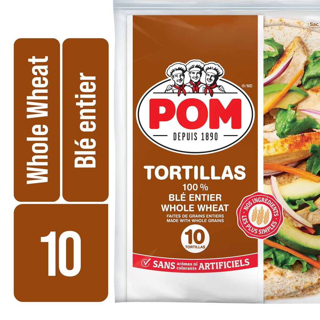 Tortillas de blé entier à 100 % POMᴹᴰ, grand format