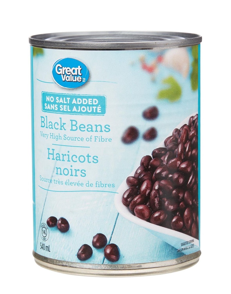 Great Value Haricots Noirs Sans Sel Ajouté