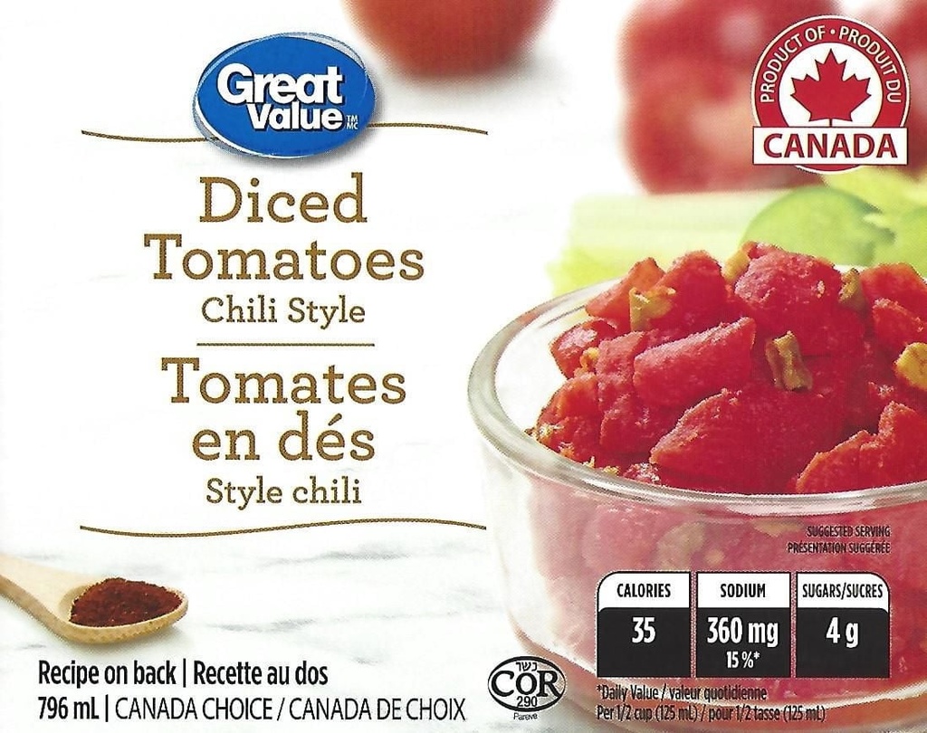 Tomates en dés style chili de Great Value