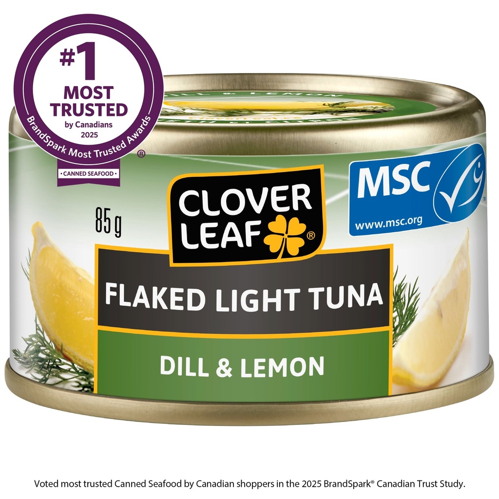 Thon pâle émietté CLOVER LEAF® - aneth & citron. Poisson sauvage, Sans Gluten, 17g Protéines par 1  boîte, Ready to Eat