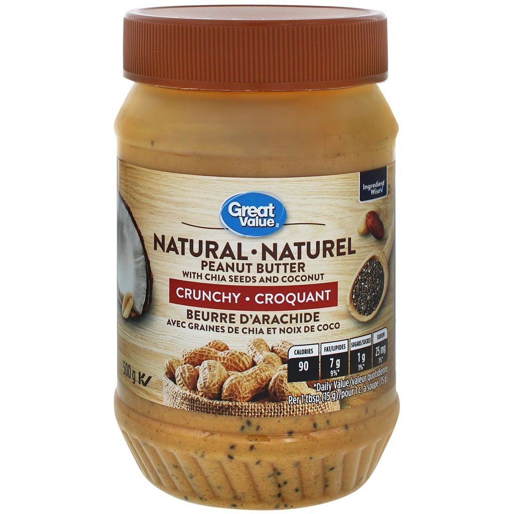 Beurre d’arachide croquant naturel Great Value avec graines de chia et noix de coco