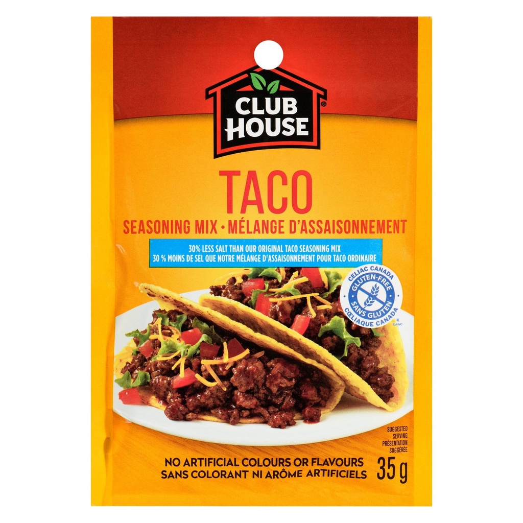 Club House, Dry Sauce/Seasoning/Marinade Mix, Taco, Less Salt