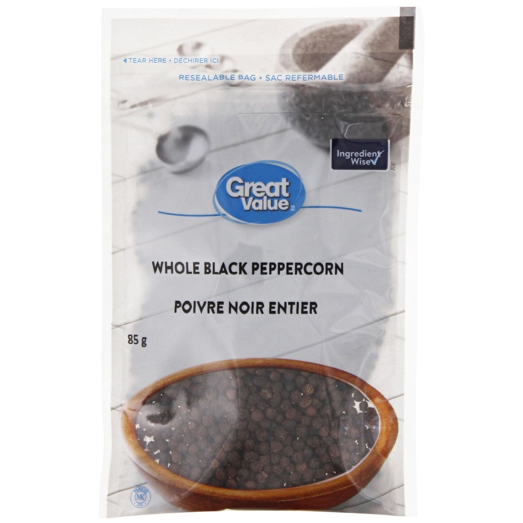Grains de poivre noir entiers Great Value