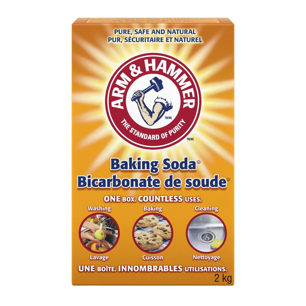 Arm & Hammer Bicarbonate de soude, Nettoyant multi-usages, éliminateur d'odeurs naturel et indispensable pour la pâtisserie, Grand format économique, 2 kg (1 paquet)