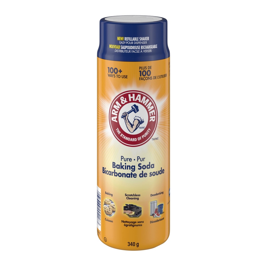 Arm & Hammer shaker à bicarbonate de soude, distributeur double face facile à verser, pour la cuisson, le nettoyage et la désodorisation, 340g