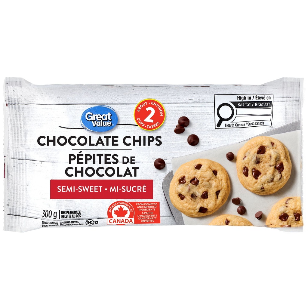 Pépites de chocolat mi-sucré Great Value en sac
