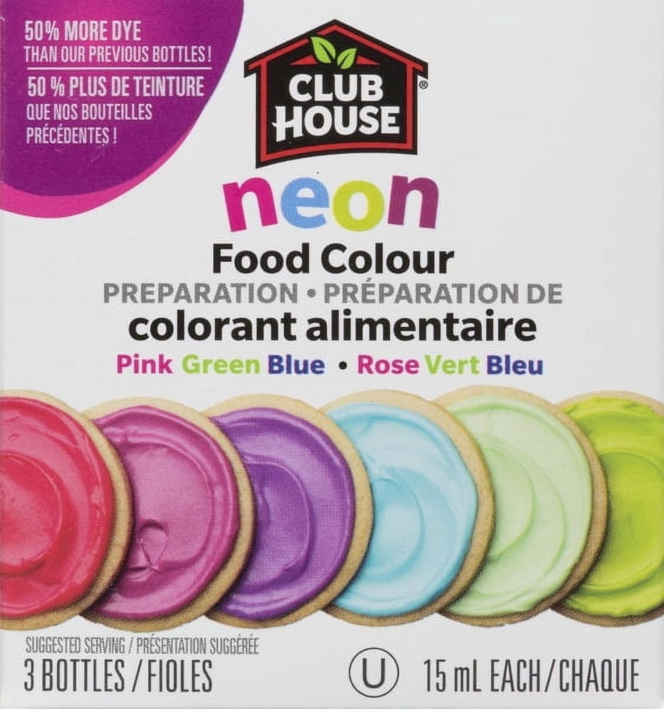 Club House Neon Préparation de Colorant Alimentaire Rose, Vert, Bleu
