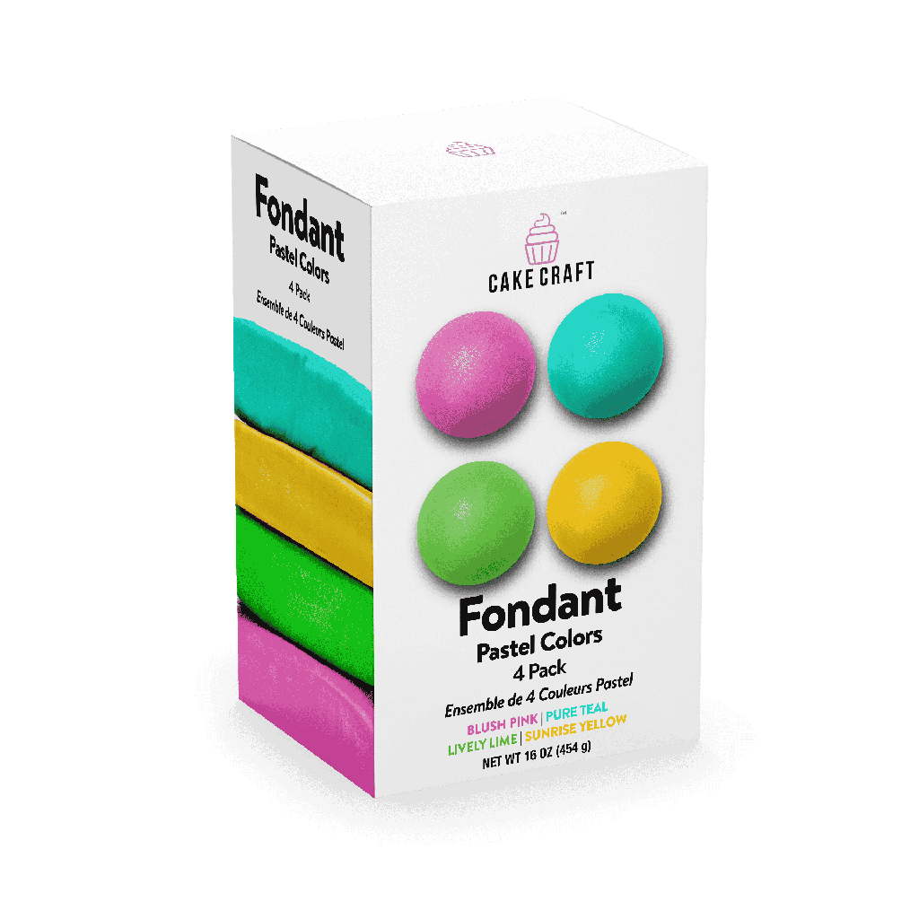 Cake Craft Lot de 4 fondants roulés – Couleurs pastel, 4 x 4 oz, aromatisé à la vanille, facile à façonner et à rouler pour la décoration de gâteaux