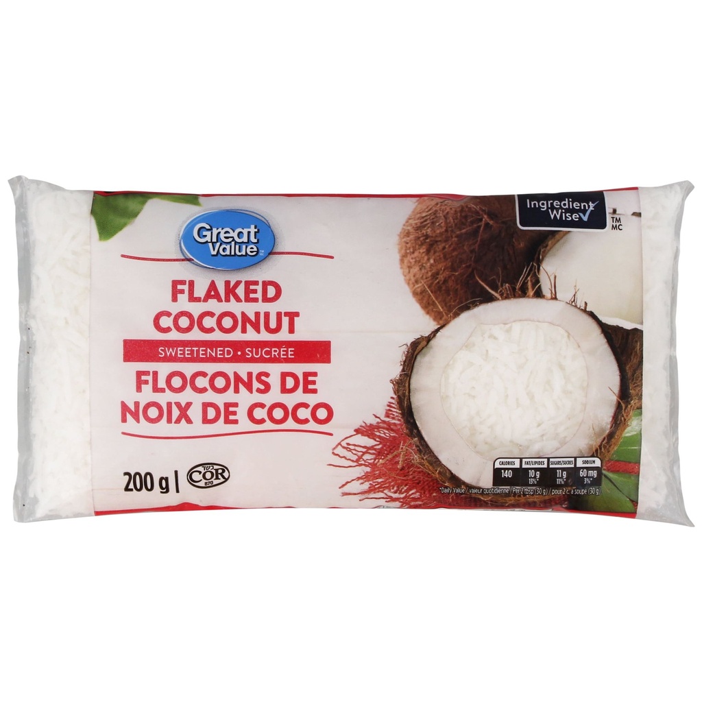 Flocons de noix de coco sucrée Great Value 200g